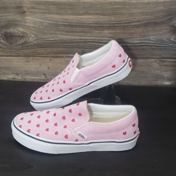 Vans Shoes - New Vans Classic Slip On Pastel Pink Embroidery Red Hearts Suede Sneakers